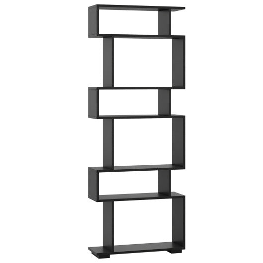 6-Tier Geometric Bookshelf with 2 Anti-Tipping Kits for Home Office-Black