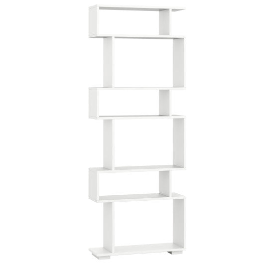 6-Tier Geometric Bookshelf with 2 Anti-Tipping Kits for Home Office-White