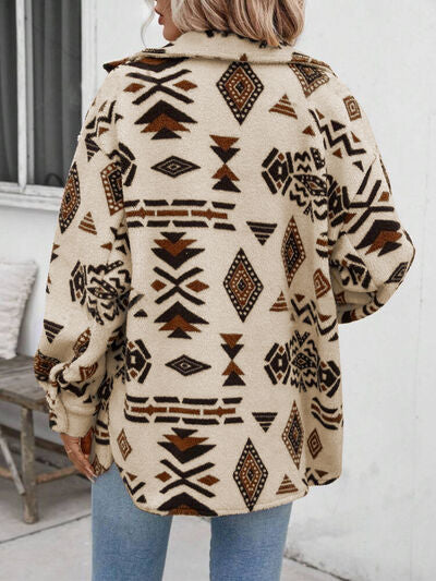 Girls Modern Geometric Button Up Dropped Shoulder Jacket Unique Retro Minimalist Outerwear