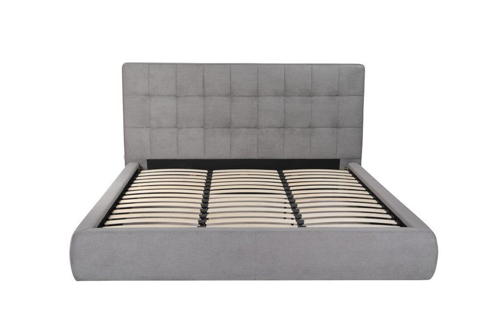 Gray Tufted Linen Blend Upholstered King Bed Frame