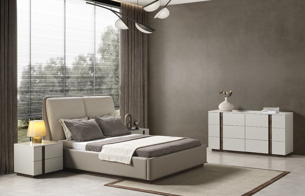 Gray And Cream Faux Leather Upholstered King Bed Frame