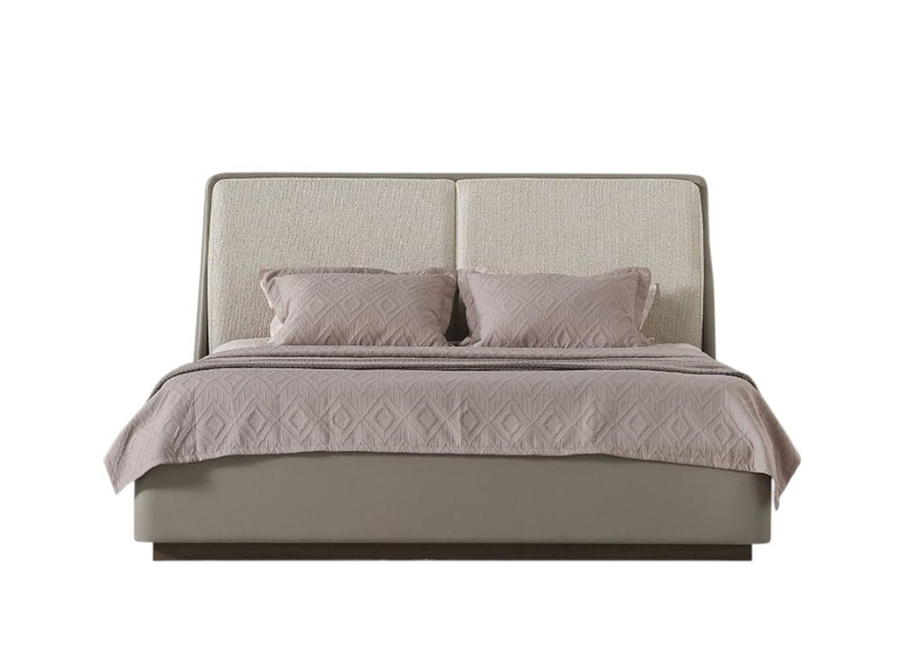 Gray And Cream Faux Leather Upholstered King Bed Frame