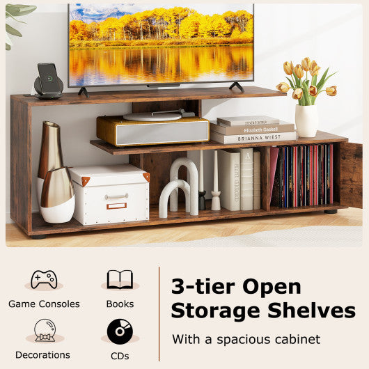 60 Inch Entertainment Center TV Stand with Power Outlet-Rustic Brown