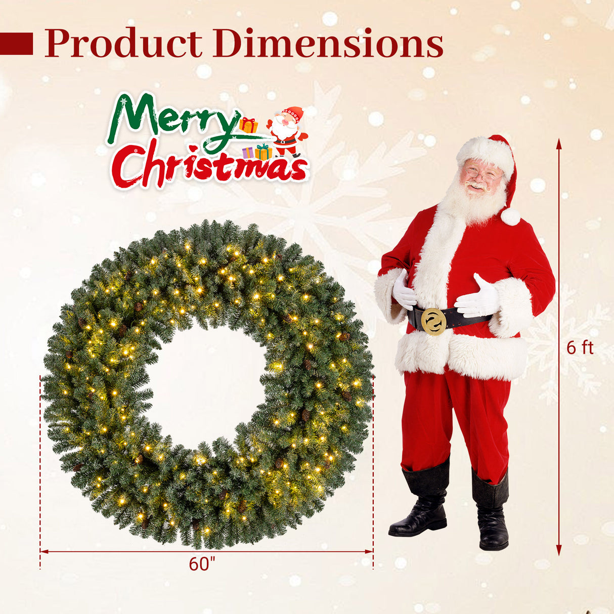 60 Inch Pre-Lit Artificial Christmas Wreath 200 LED Warm White Lights-Set of 2