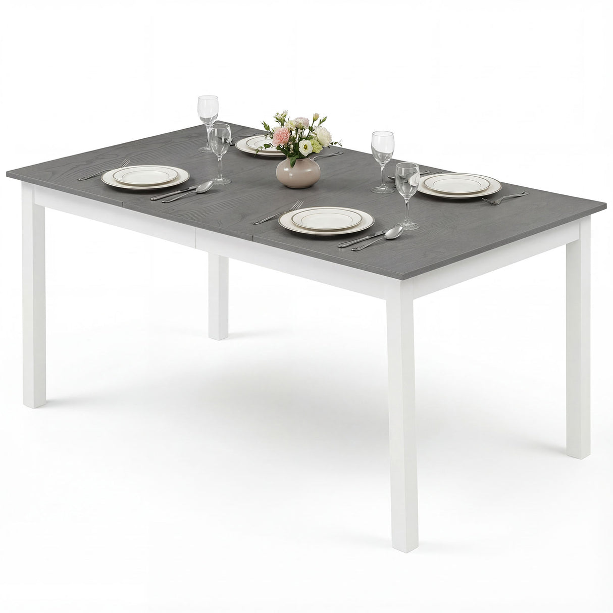 60 Inch Rectangular Dinner Table with Solid Rubber Wood Legs-Gray
