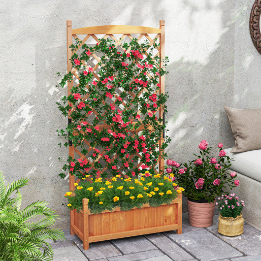 60 Inch Tall Raised Garden Bed with Diamond Lattice Trellis and Drainage Holes-Orange