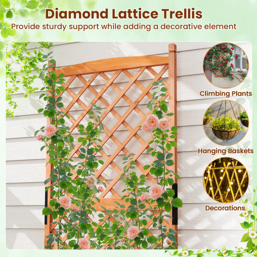 60 Inch Tall Raised Garden Bed with Diamond Lattice Trellis and Drainage Holes-Orange