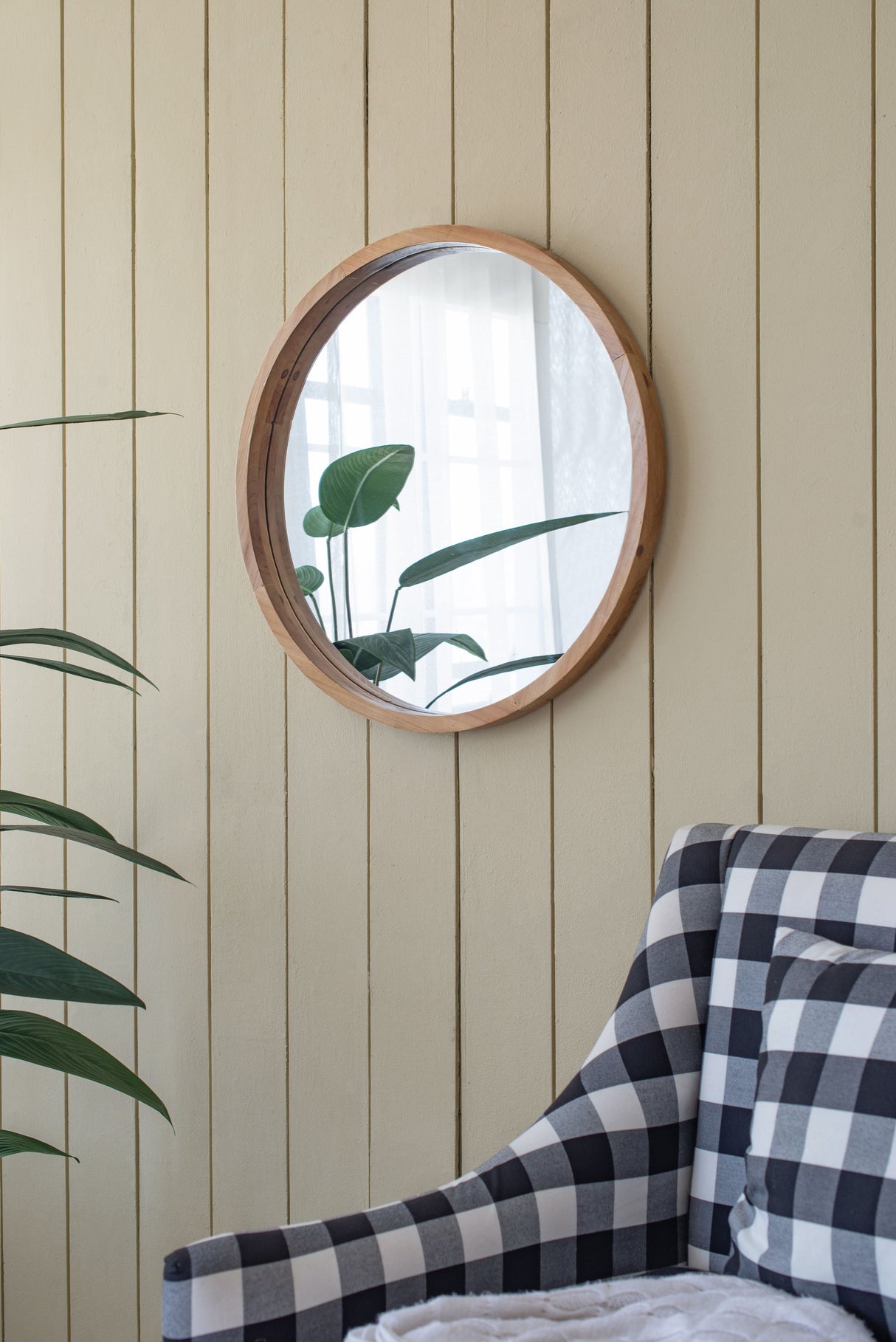 Wood Round Mirror, Farmhouse Decor Style Circle Wall Mirror For Living Room Bathroom Entryway - Brown by Couch.com