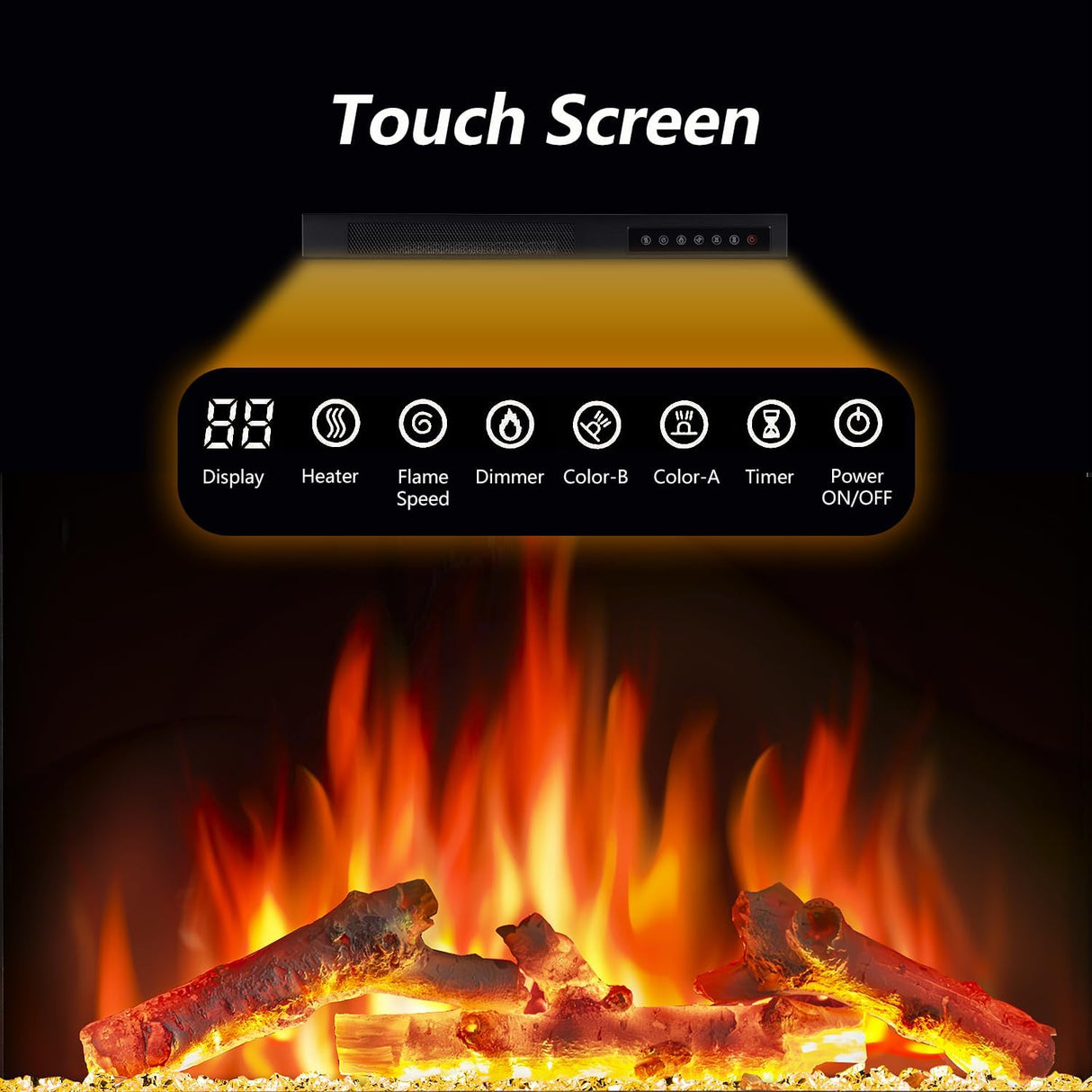 60''Fireplace TV Stand with Freestanding Electric Fireplace&Wooden Storage Cabinet M2301