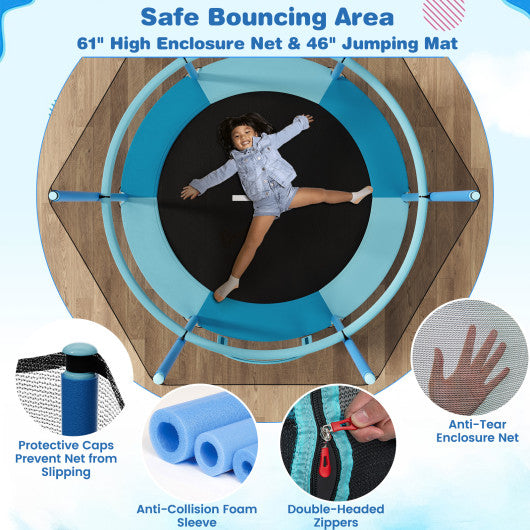 60" Trampoline with Gymnastic Bar and Rings for Kids-Blue