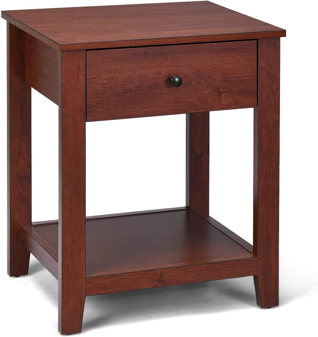 Night Stand End Side Table with Drawer and Storage Shelf