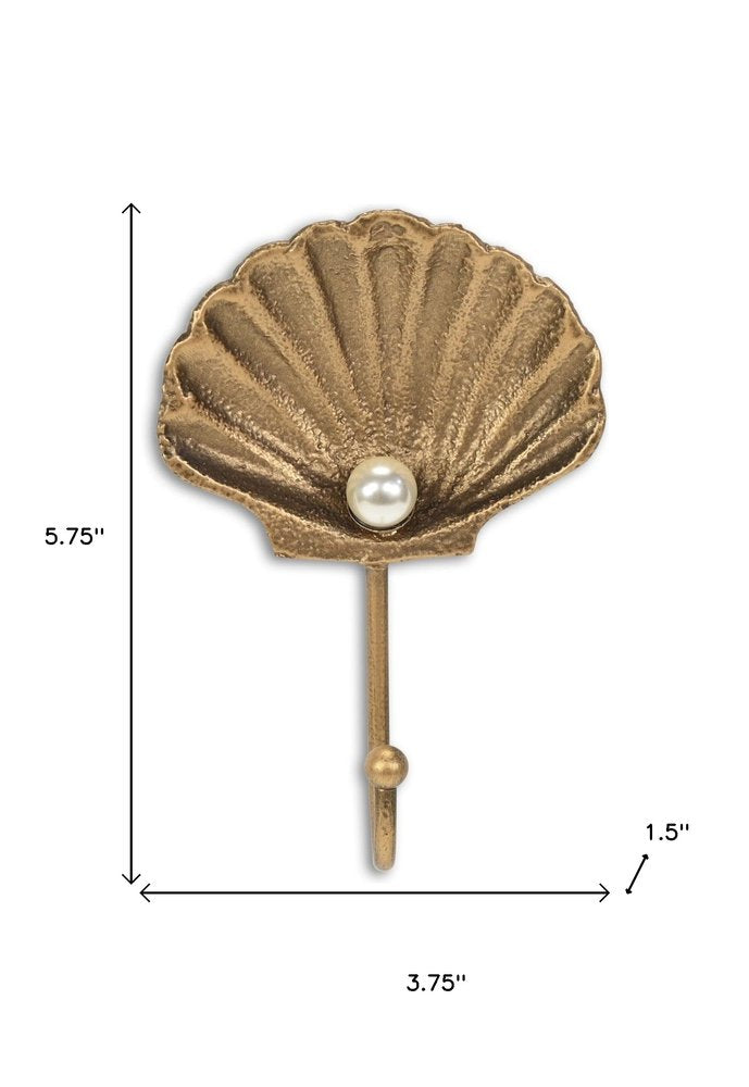 4" Gold Cast Iron Seashell Wall Hook