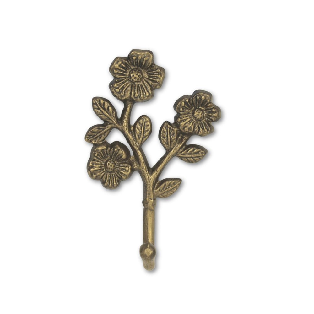 4" Antiqued Gold Cast Iron Flower Wall Hook