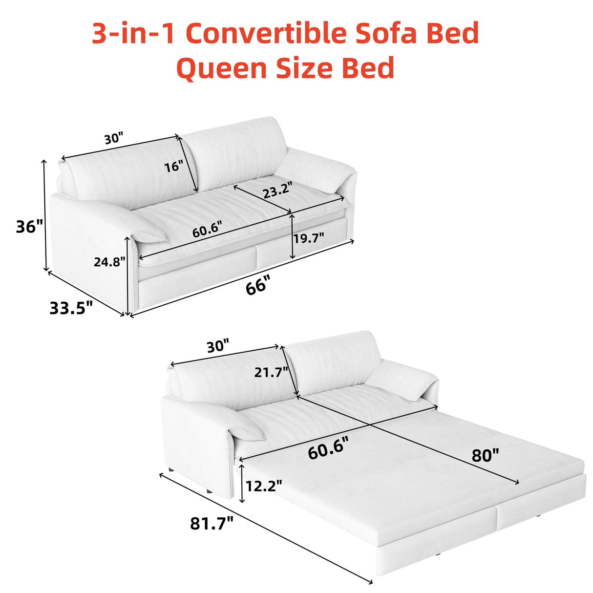 Pull Out 3-in-1 Convertible Sleeper Sofa With Side Storage