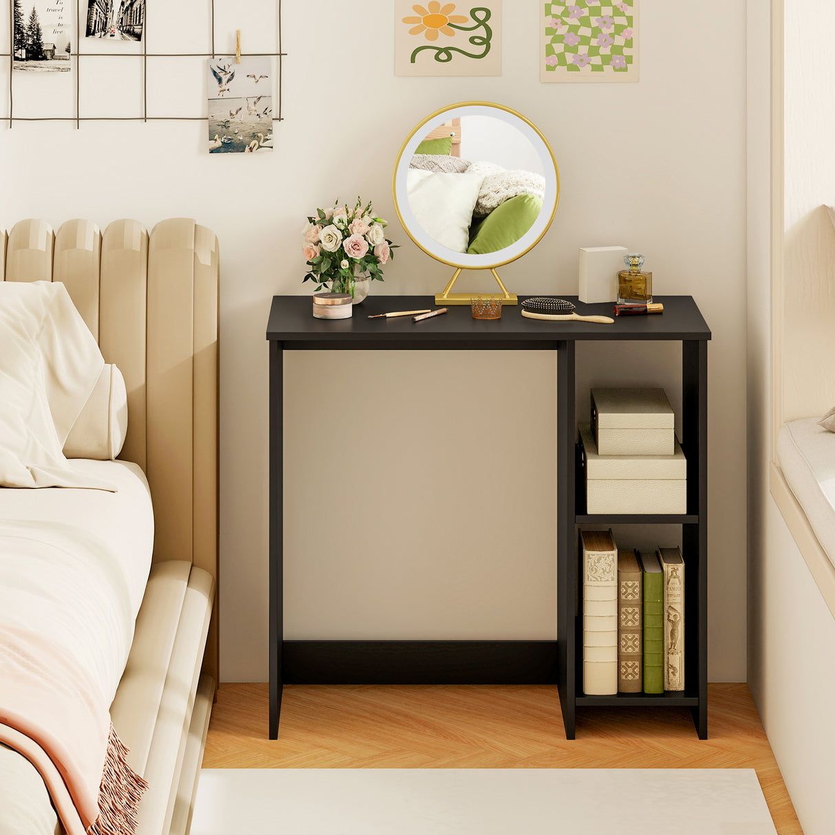 31.5 Inch Modern Home Office Desk with 2 Compartments-Black