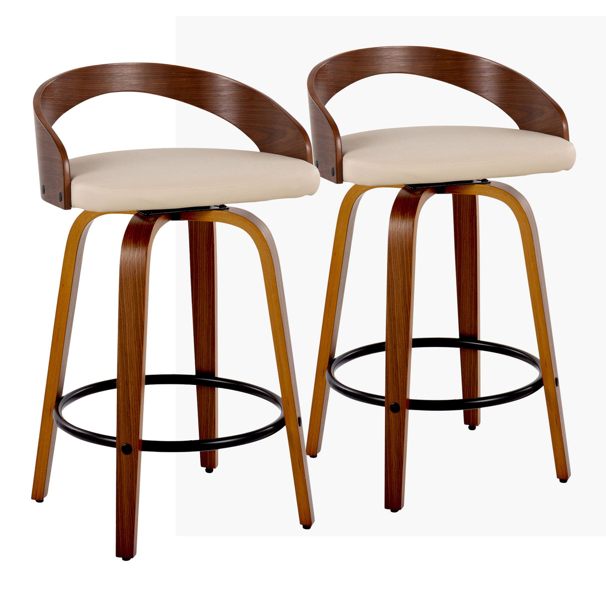Grotto - Mid Century Modern Fixed Height Counter Stool With Swivel With Round Footrest (Set of 2) by Couch.com