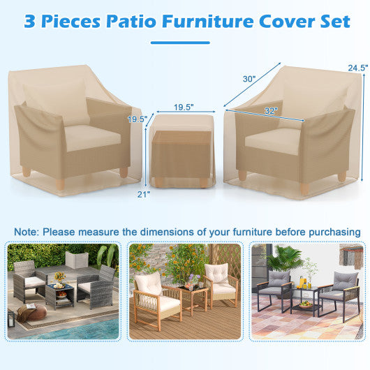 Patio Furniture Covers Waterproof Outdoor Conversation Covers for 3 Pieces Bistro Set-Beige