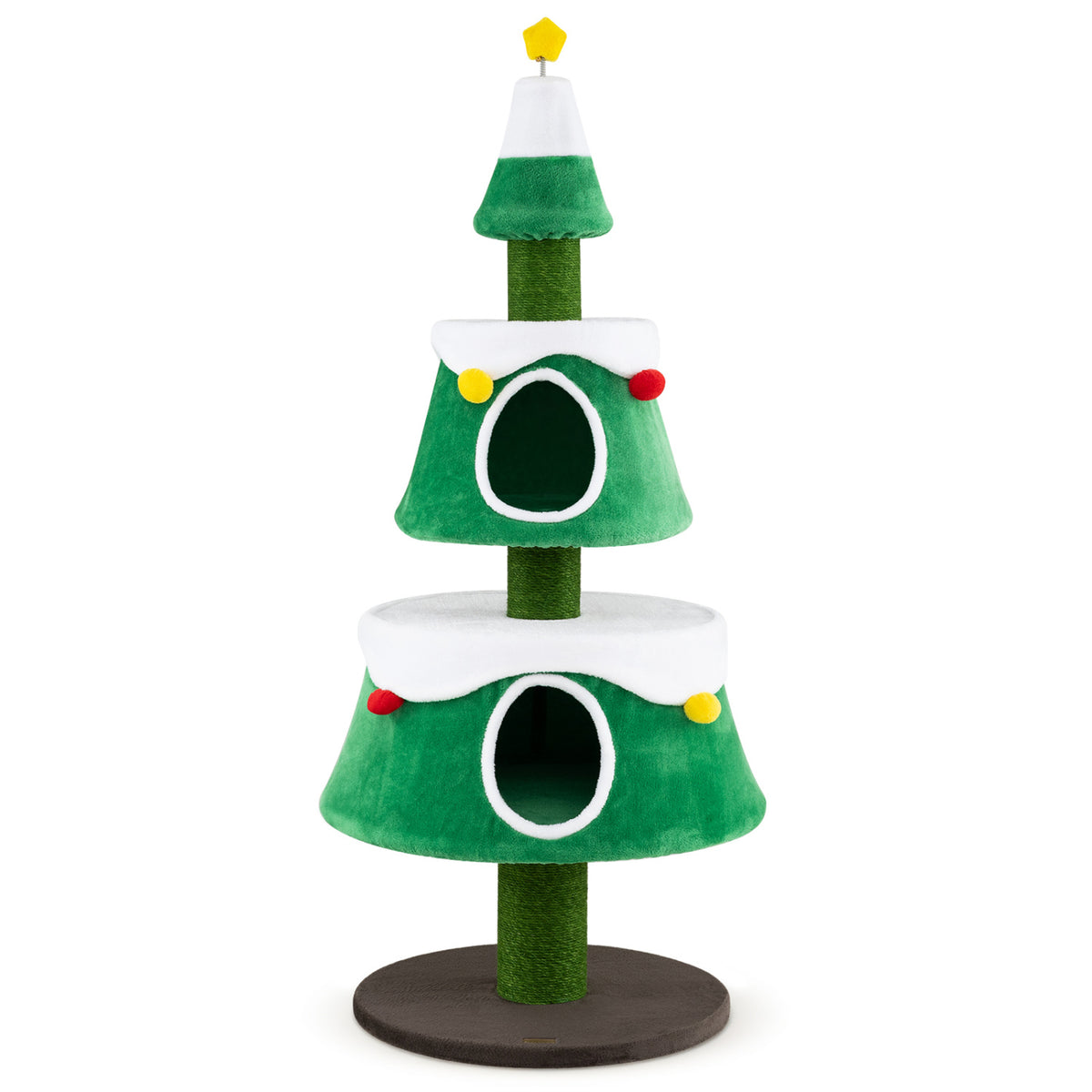 61.5" Cat Christmas Tree for Indoor Kittens with 2 Large Condos Star Spring Toy and Decorative Balls-Green