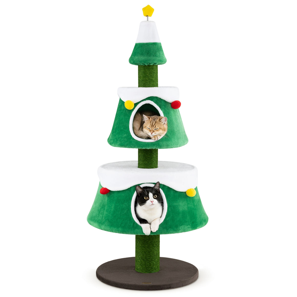 61.5" Cat Christmas Tree for Indoor Kittens with 2 Large Condos Star Spring Toy and Decorative Balls-Green