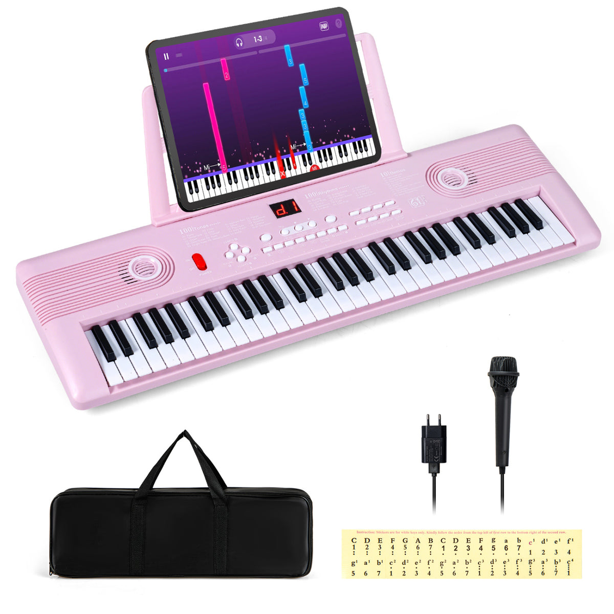 61 Key Electric Portable Digital Keyboard Piano for Beginner-Pink