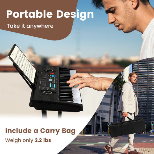 61 Key Electric Portable Digital Keyboard Piano for Beginner-Black