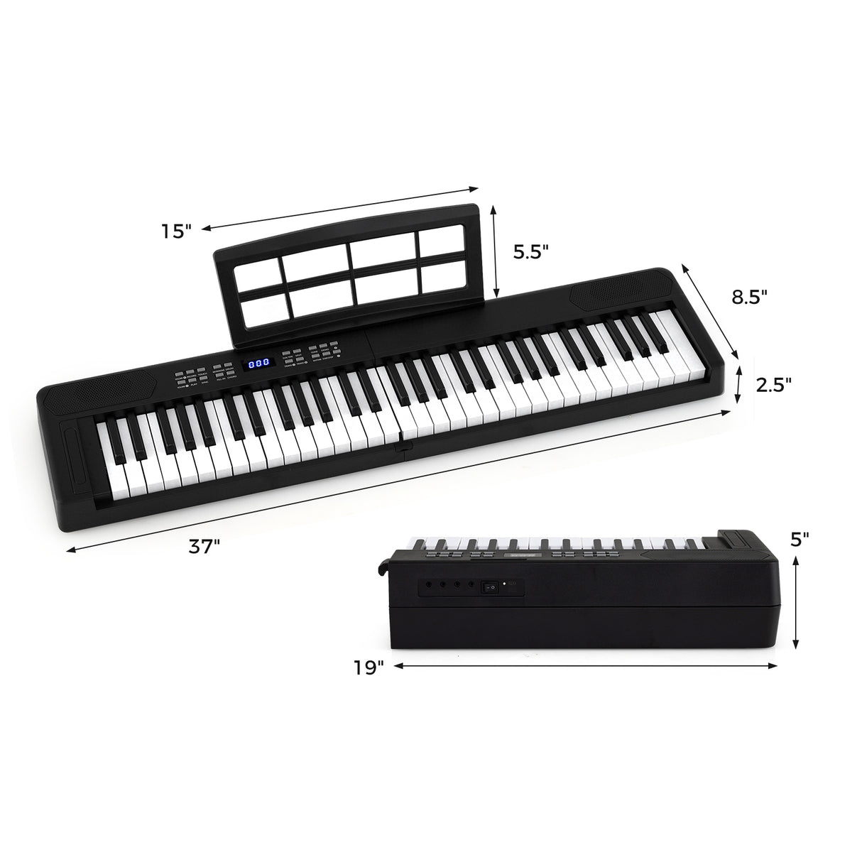 61-Key Foldable Piano Keyboard Full-size Electronic Keyboard with MIDI and Split Function-Black