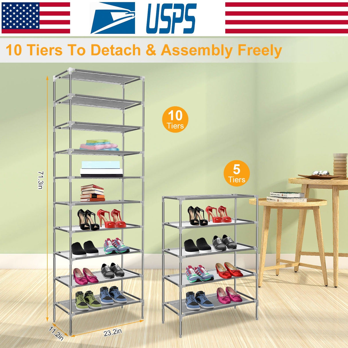 10 Tiers Shoes Rack Shelves 27 Pairs Shoes Storage Organizer Stand Non-Woven Fabric Detachable Shoes Tower Stackable Shoes Storage Rack for Entryway by DirectDeals