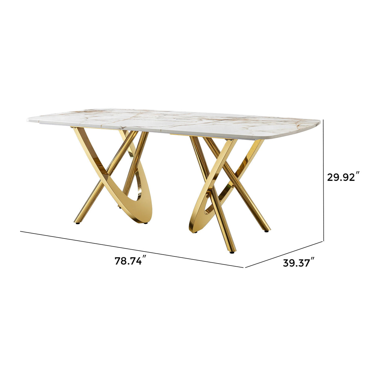Marble Pattern Dining Table With Stainless Steel Base, Rectangular, Seats 6 Or 8 - Gold by Couch.com