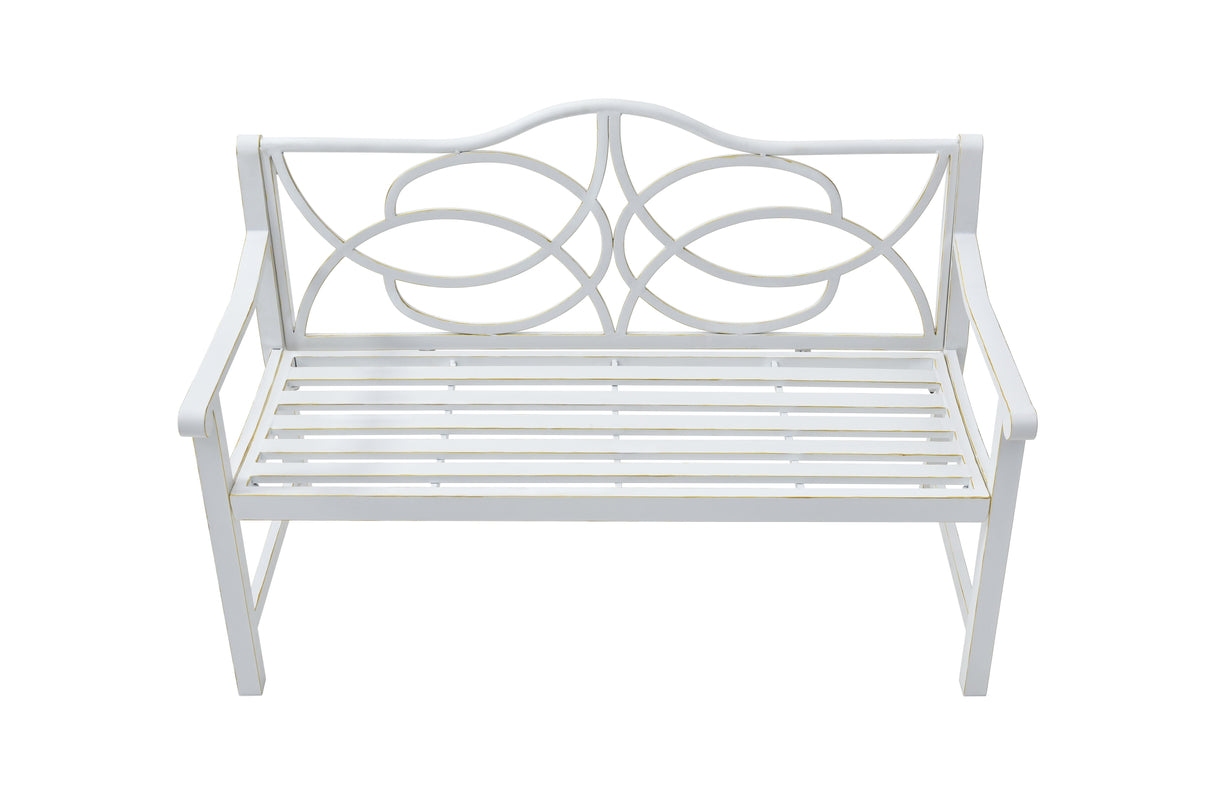 Outdoor Garden Patio Bench With Backrest And Armrest, Slatted Seat For Park, Yard & Porch, Balcony, Accommodates 2 - 3 People - White by Couch.com