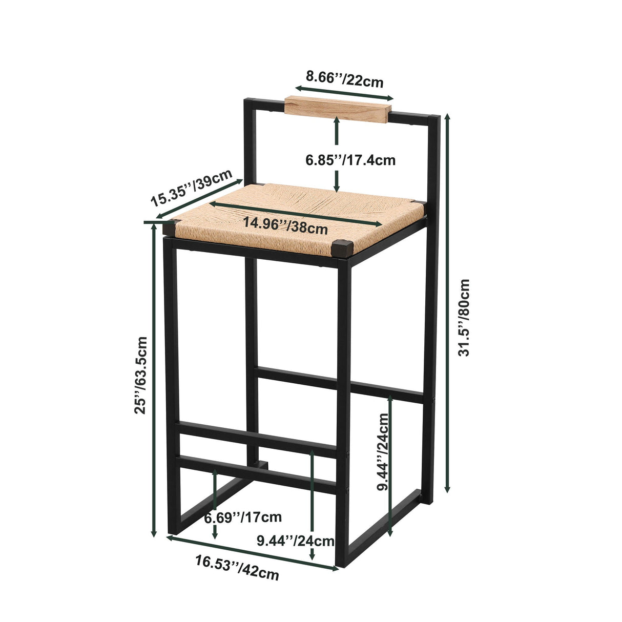 Stylish (Set of 2) Bar Stools With Backrest And Paper Rope Woven Seat, Counter Height Dining Chairs For Kitchen - Natural by Couch.com