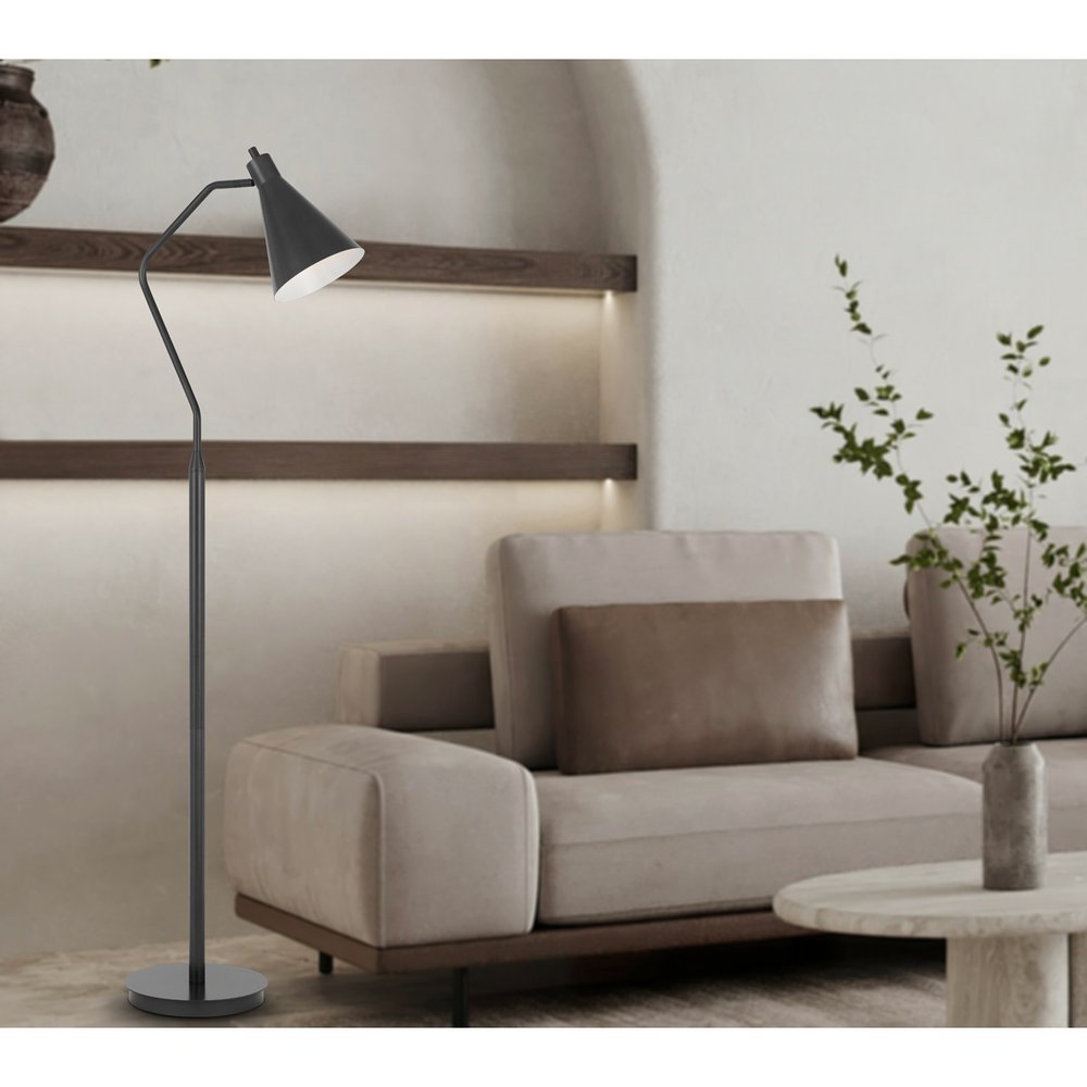 63" Gray Metal Reading Floor Lamp With Gray Metal Cone Shade