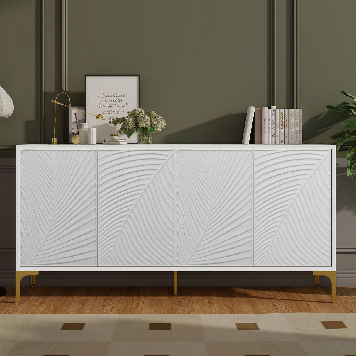 Modern 4 Door Sideboard With Creative Carved Surface And Adjustable Shelves by Couch.com