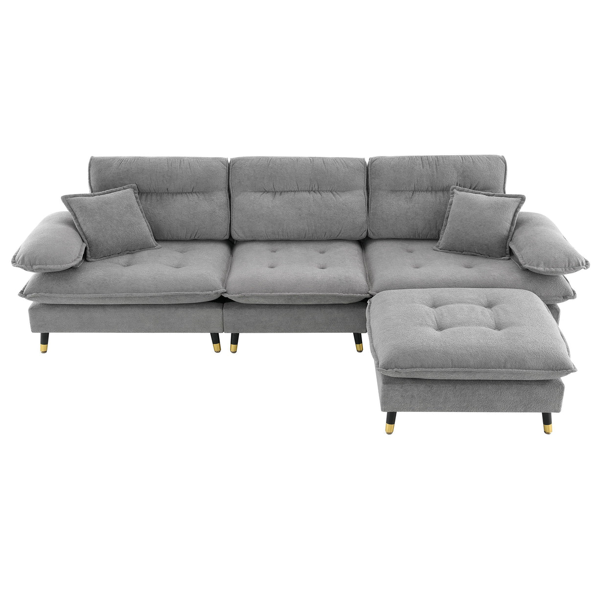 L Shaped Convertible Sectional Sofa 4 Seat Tufted Couch Set With Two Tone Adjust Legs Cloud Movable Ottoman by Couch.com