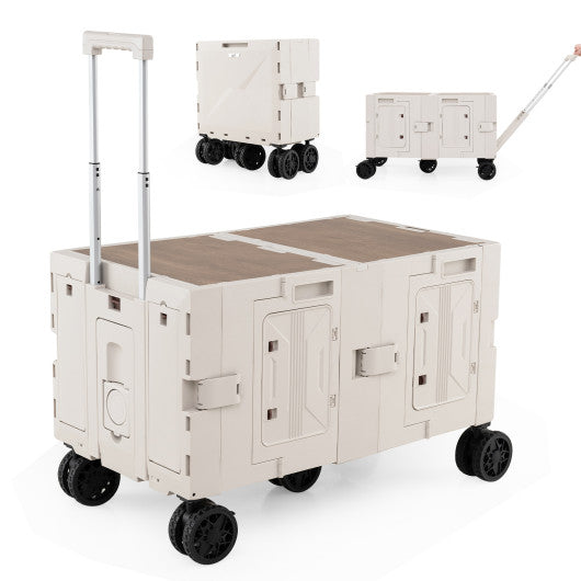 Large Foldable Utility Cart with 2-Tier Storage Crates and Telescoping Handle-White