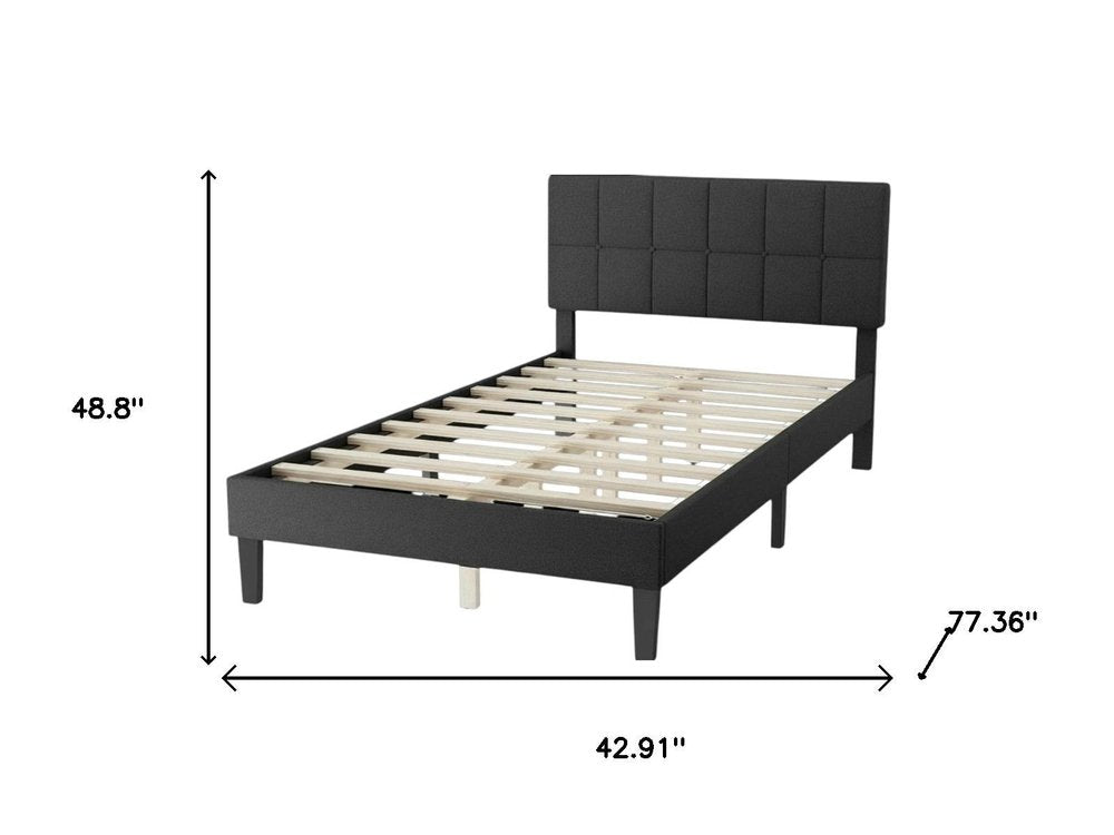 Black Linen Upholstered Extralong Twin Bed Frame