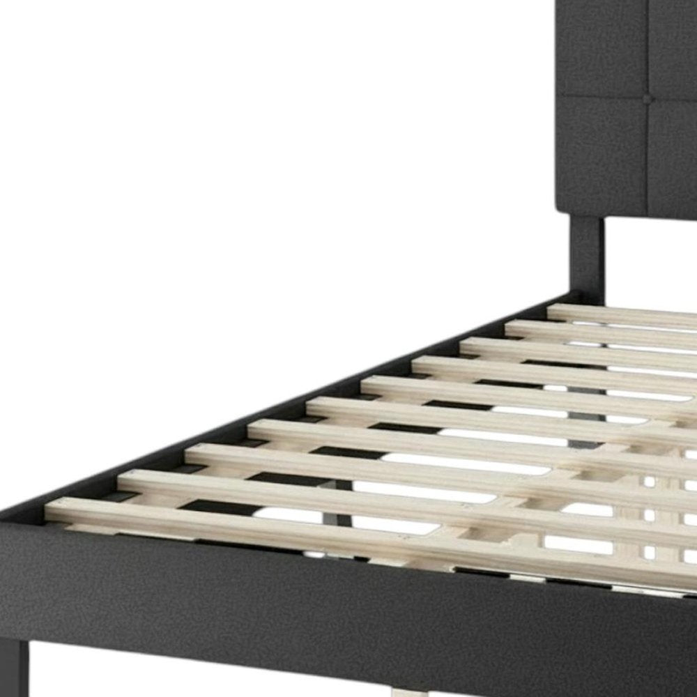 Black Linen Upholstered Extralong Twin Bed Frame