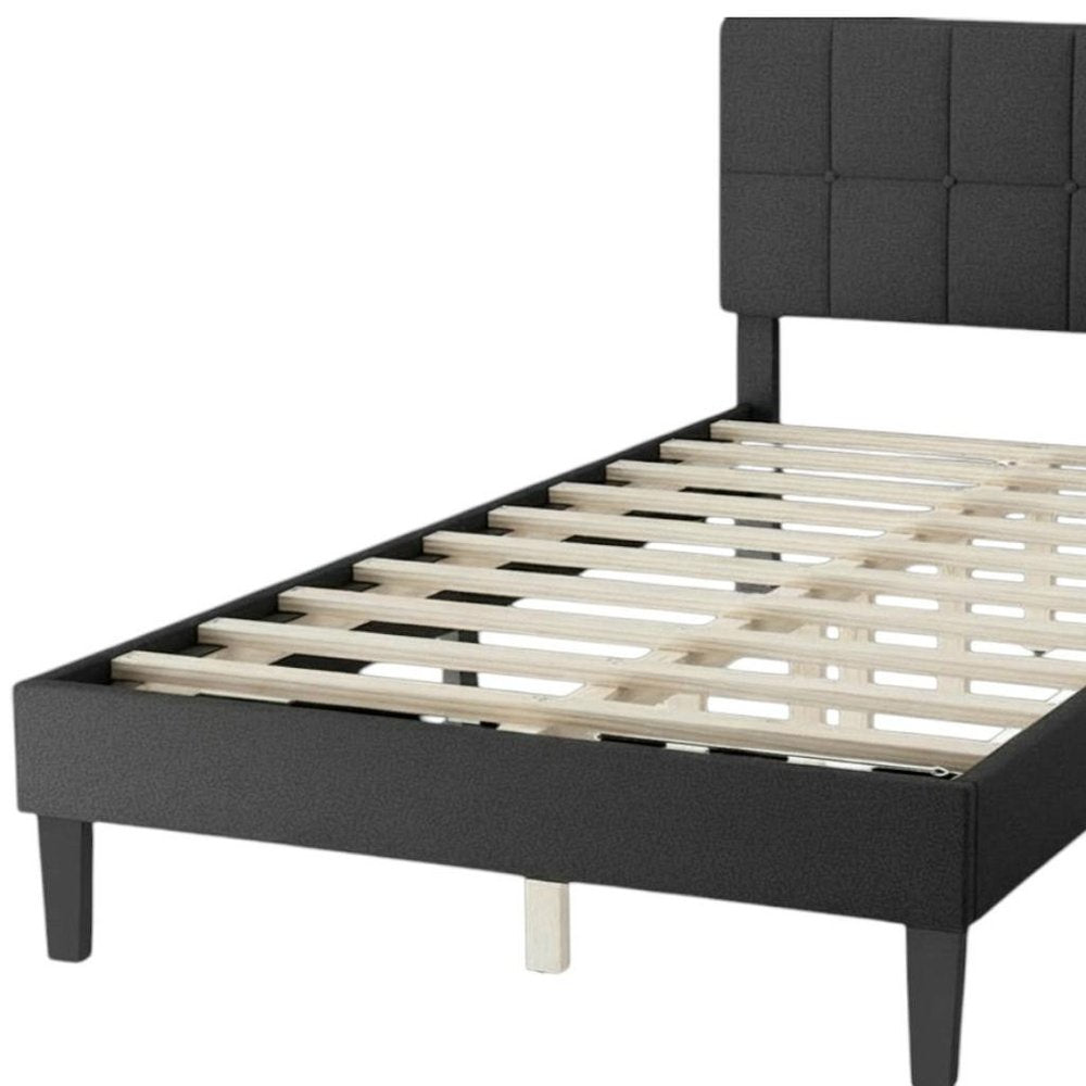 Black Linen Upholstered Extralong Twin Bed Frame