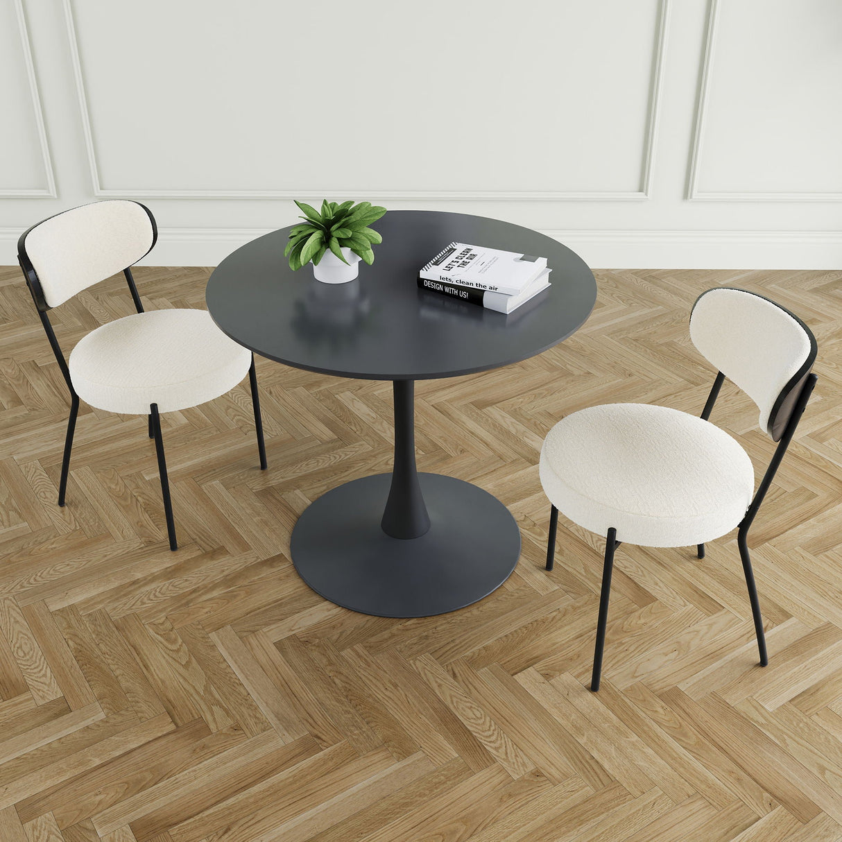 Modern Gray Simple Teddy Velvet Dining Chair Upholstered Chair Family Bedroom Stool Back Dressing, Black Round Table Set, Bentwood Covered With Ash Veneer Chair Back, Chair Metal Leg by Couch.com