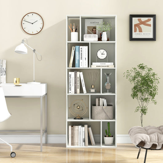 63 Inch 5-Tier Geometric 10-Cube Bookshelf Tall Bookcase-White