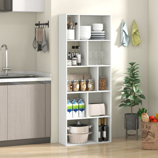 63 Inch 5-Tier Geometric 10-Cube Bookshelf Tall Bookcase-White