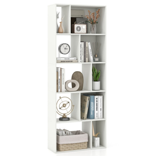 63 Inch 5-Tier Geometric 10-Cube Bookshelf Tall Bookcase-White