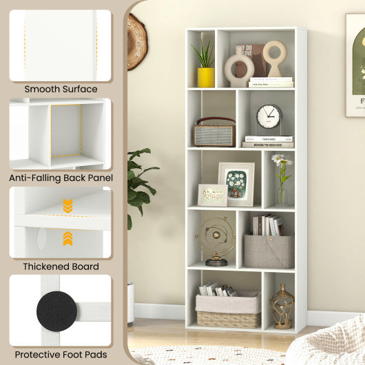 63 Inch 5-Tier Geometric 10-Cube Bookshelf Tall Bookcase-White