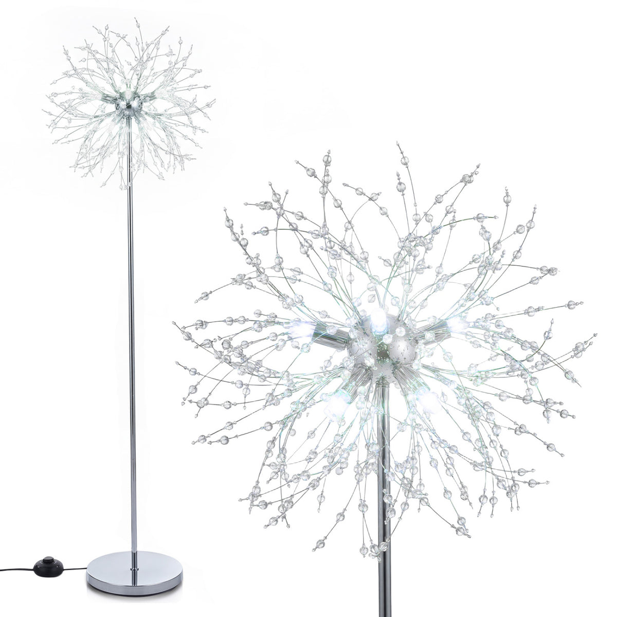 63-Inch Crystal Floor Lamp with Acrylic Crystals-Sliver