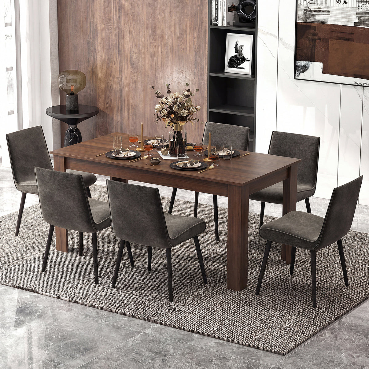 63 Inch Rectangular Modern Dining Kitchen Table-Walnut