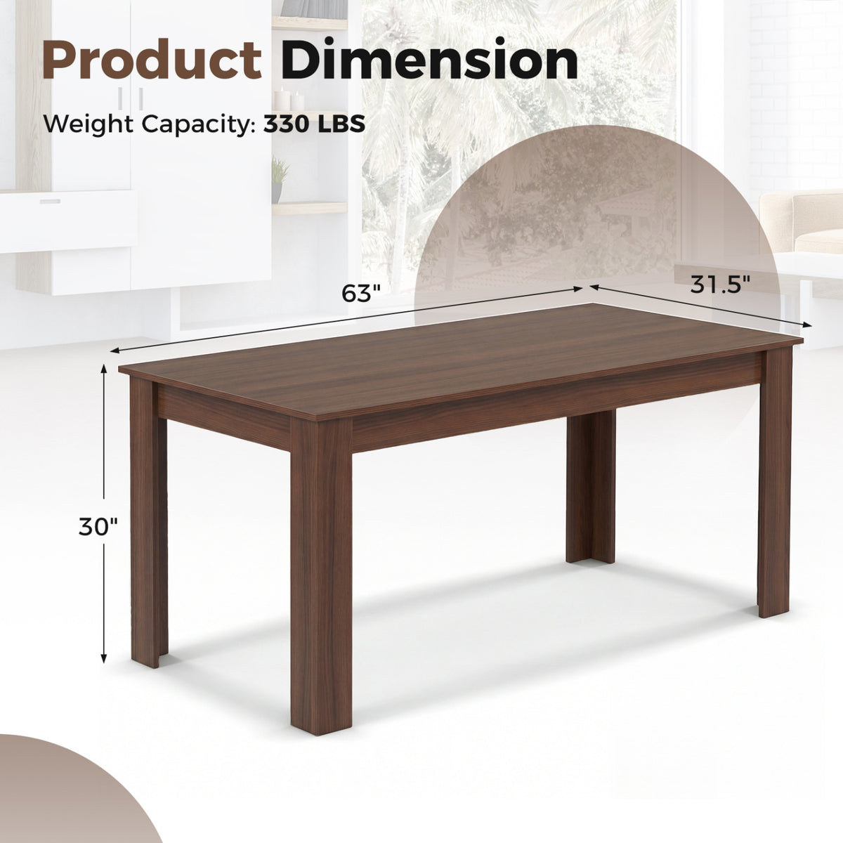 63 Inch Rectangular Modern Dining Kitchen Table-Walnut