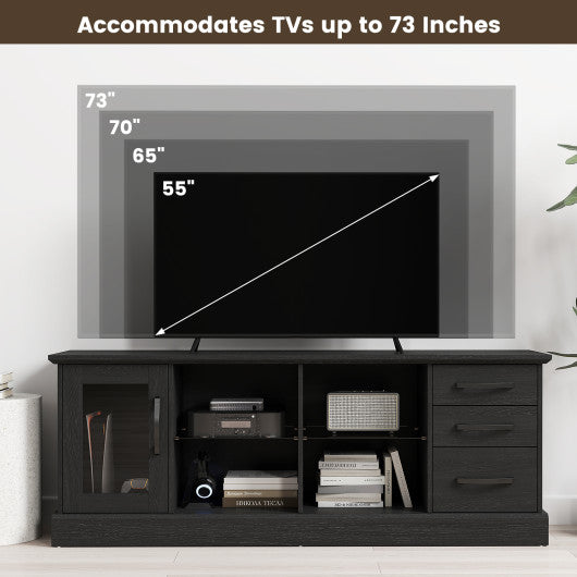 63 Inches Media Console Table with 3 Drawers and 2 Glass Shelves-Black
