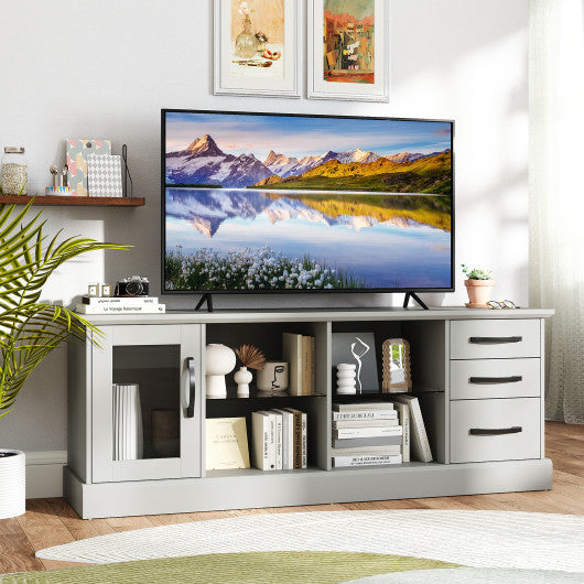 63 Inches Media Console Table with 3 Drawers and 2 Glass Shelves-Gray