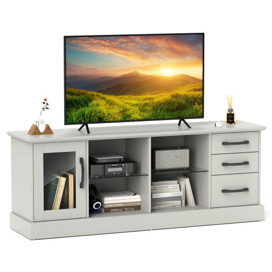 63 Inches Media Console Table with 3 Drawers and 2 Glass Shelves-Gray