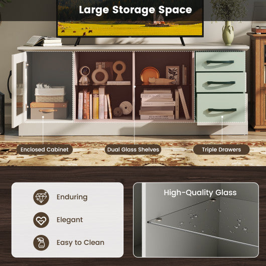 63 Inches Media Console Table with 3 Drawers and 2 Glass Shelves-Gray