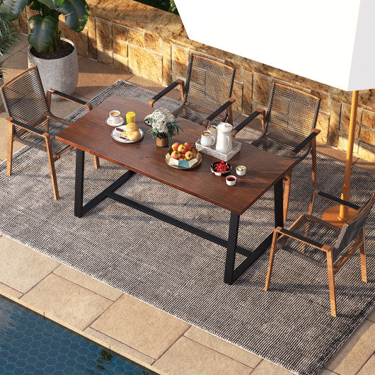 63" Large Dining Table with Wavy Edge and Heavy-duty Metal Frame-Coffee